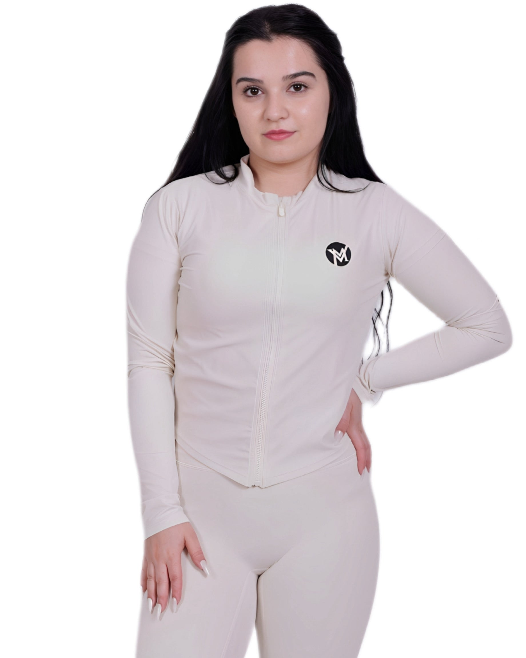 Second Skin™ Sportjacke Ivory – Figurformend & Schweißableitend
