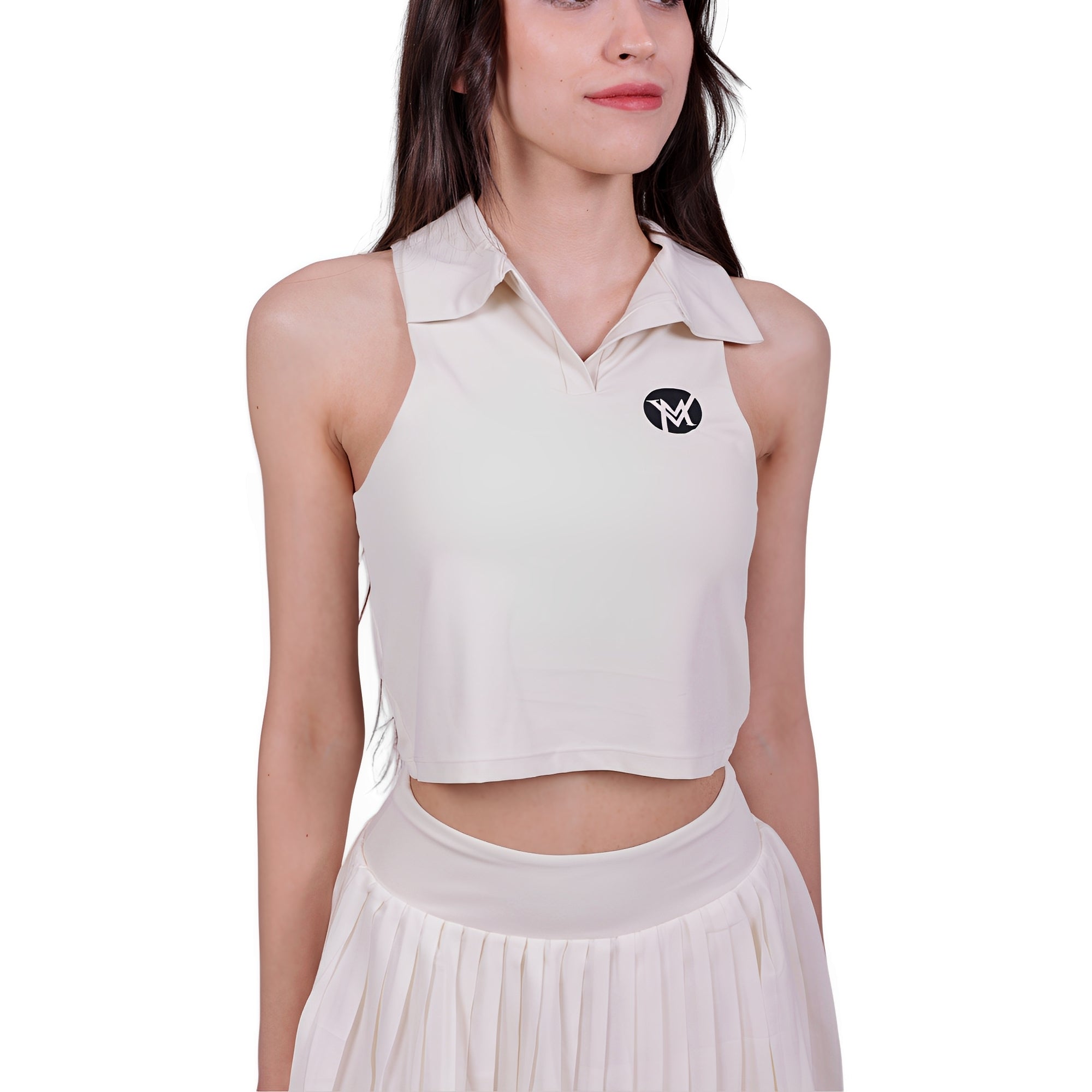 Match Time Activewear Top & Skirt – Ivory | Seamless Polo for Women | Breathable, Quick-Dry & Sporty Elegance
