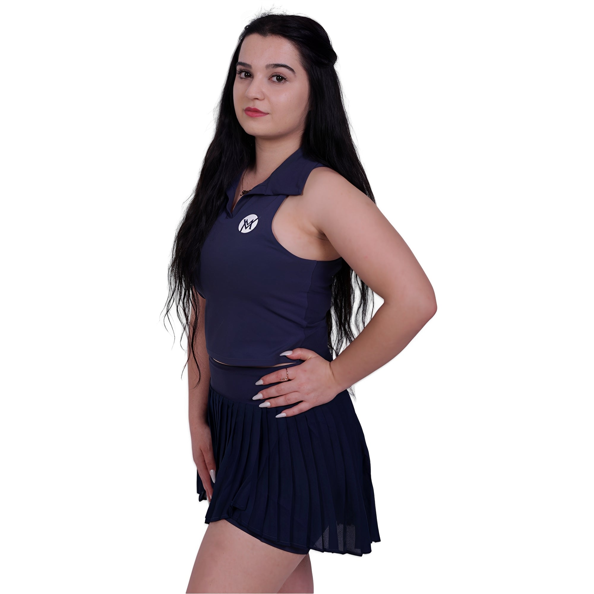 Match Time Tennis Activewear Top & Skirt – Navy Blue | Sporty-Chic Polo Top with Built-in Support for Women