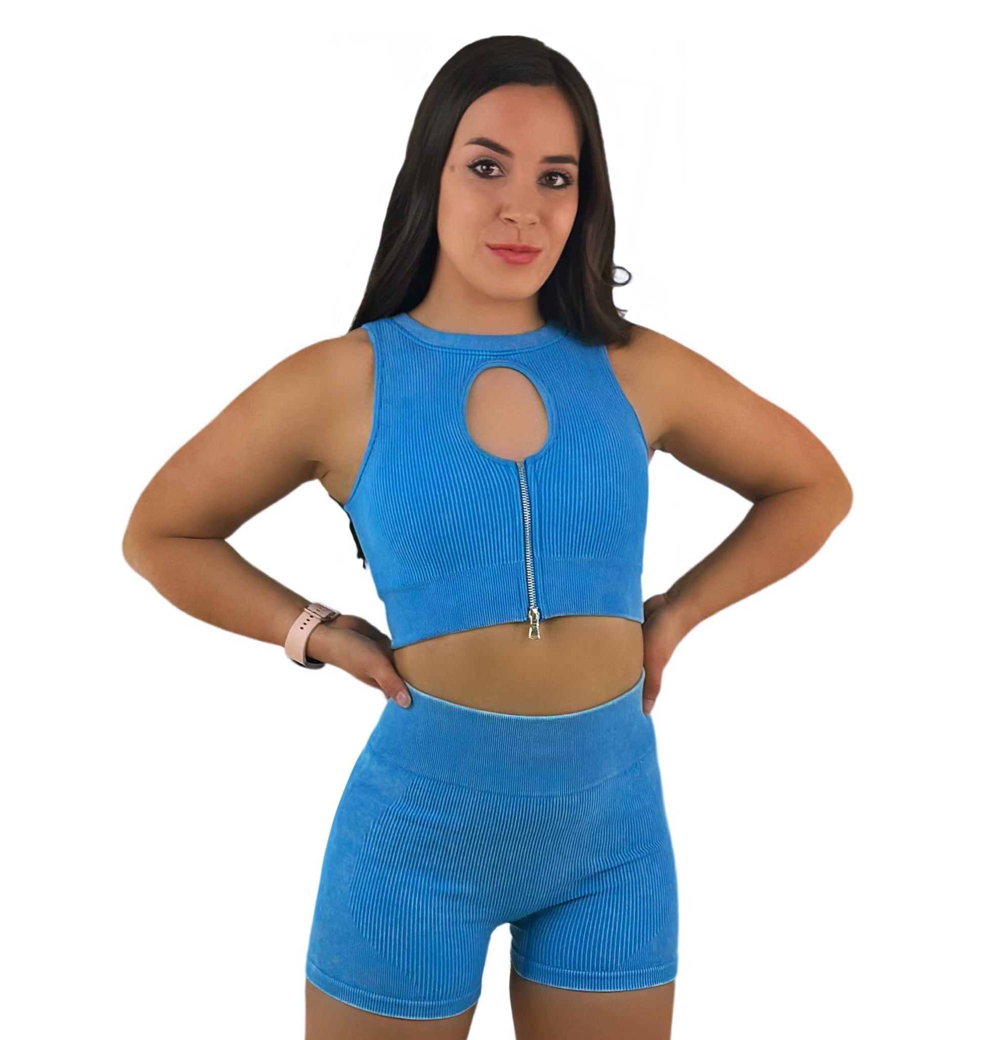 Eminence Crop Top - Blue - Luxuriöse, gerippte Struktur