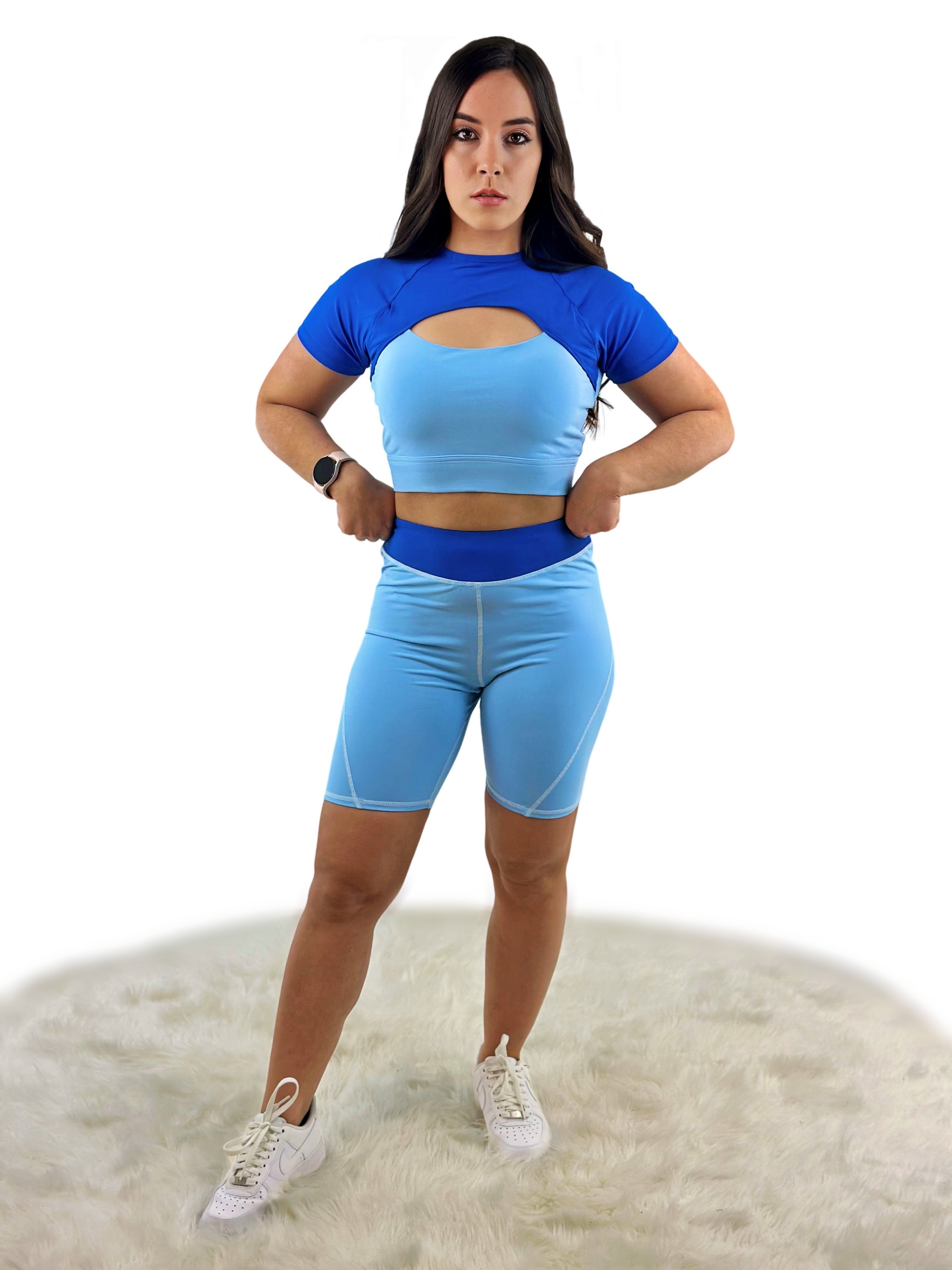 Rara Back Kurze Leggings - Blue - „Nahtlos & weich – für Yoga, Fitness, Alltag.“