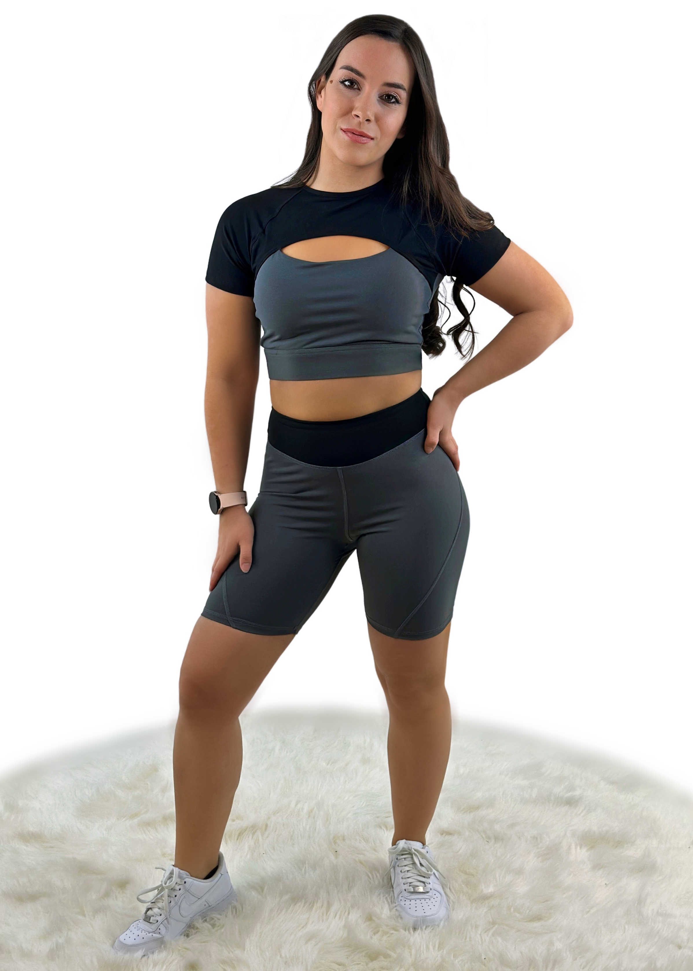 Rara Avis Activewear Top – Black Gray | Seamless, Sculpting &amp; Breathable for Yoga, Fitness &amp; Everyday Athleisure