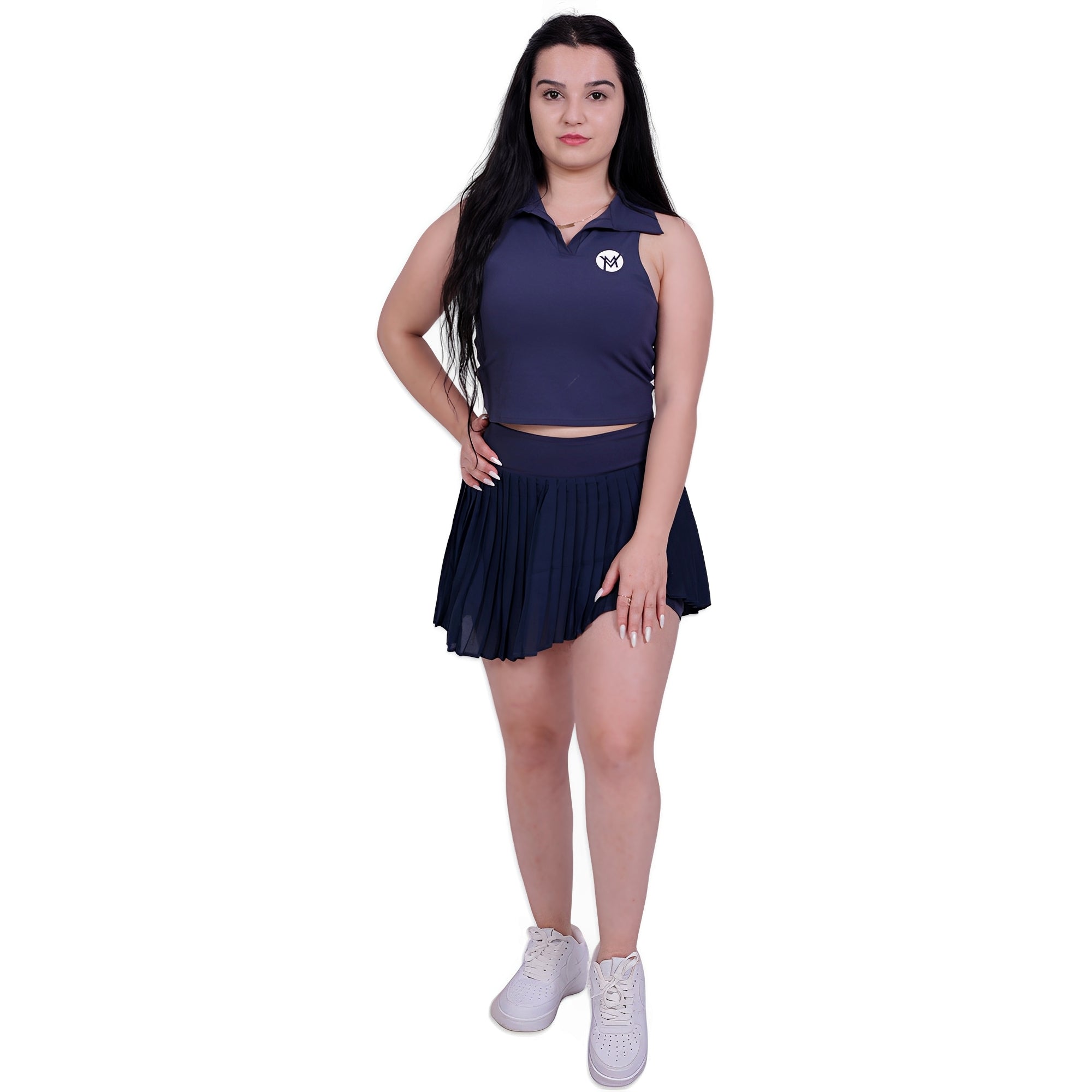 Match Time Tennis Activewear Top &amp; Skirt – Navy Blue | Sporty-Chic Polo Top with Built-in Support for Women