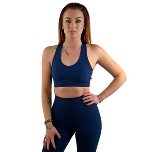 Shalina 3D Striped Sport Top – Sapphire Blue | Seamless Ribbed Activewear for Sculpting Support & Luxe Performance