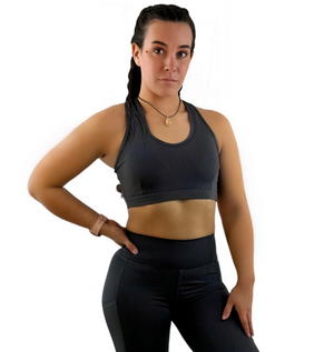 Shalina 3D Striped Sport Top – Carbon Gray | Sculpting Seamless Activewear for Movement, Power & Minimalist Style