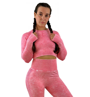 Nova Washed Out Premium Activewear Top – Watermelon Red | Seamless vintage-dyed for sculpting fit & bold movement