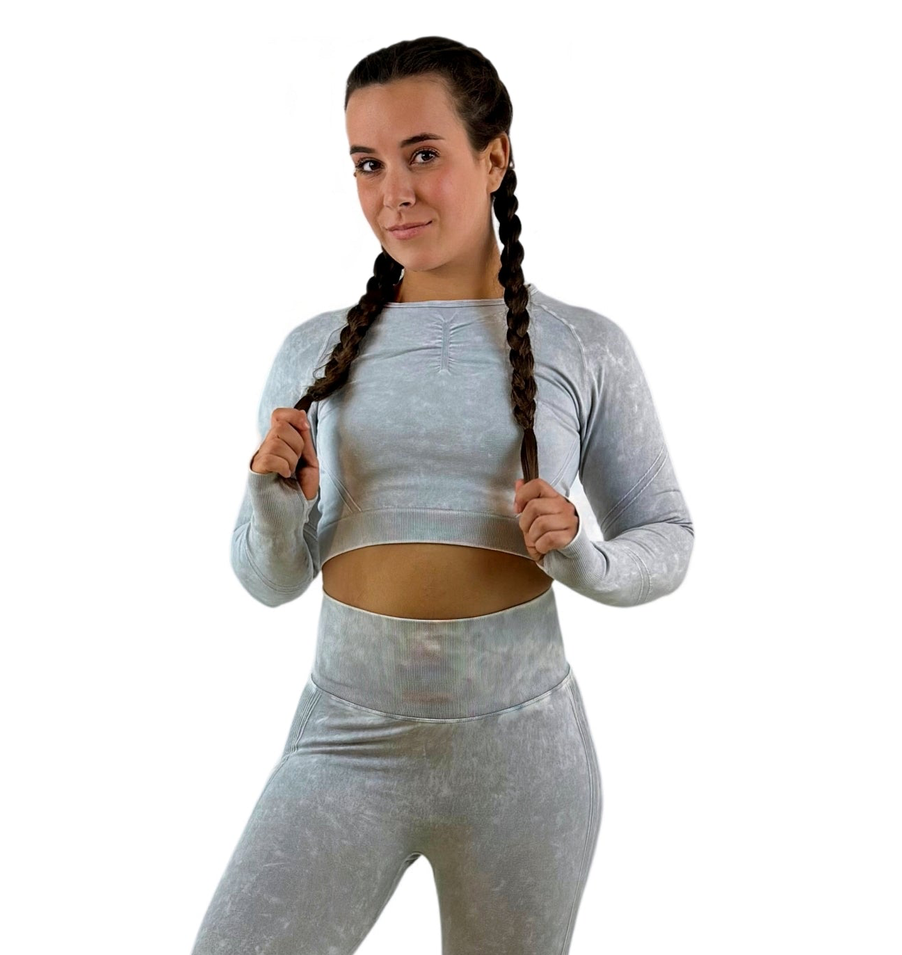 Nova Washed Out Premium Activewear Top – Light Gray | Sculpting with Vintage Wash &amp; Elevated Comfort