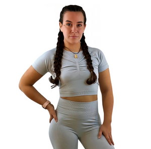 Borealis Activewear Top – Light Gray | Breathable, Antibacterial & Four-Way Stretch for Women