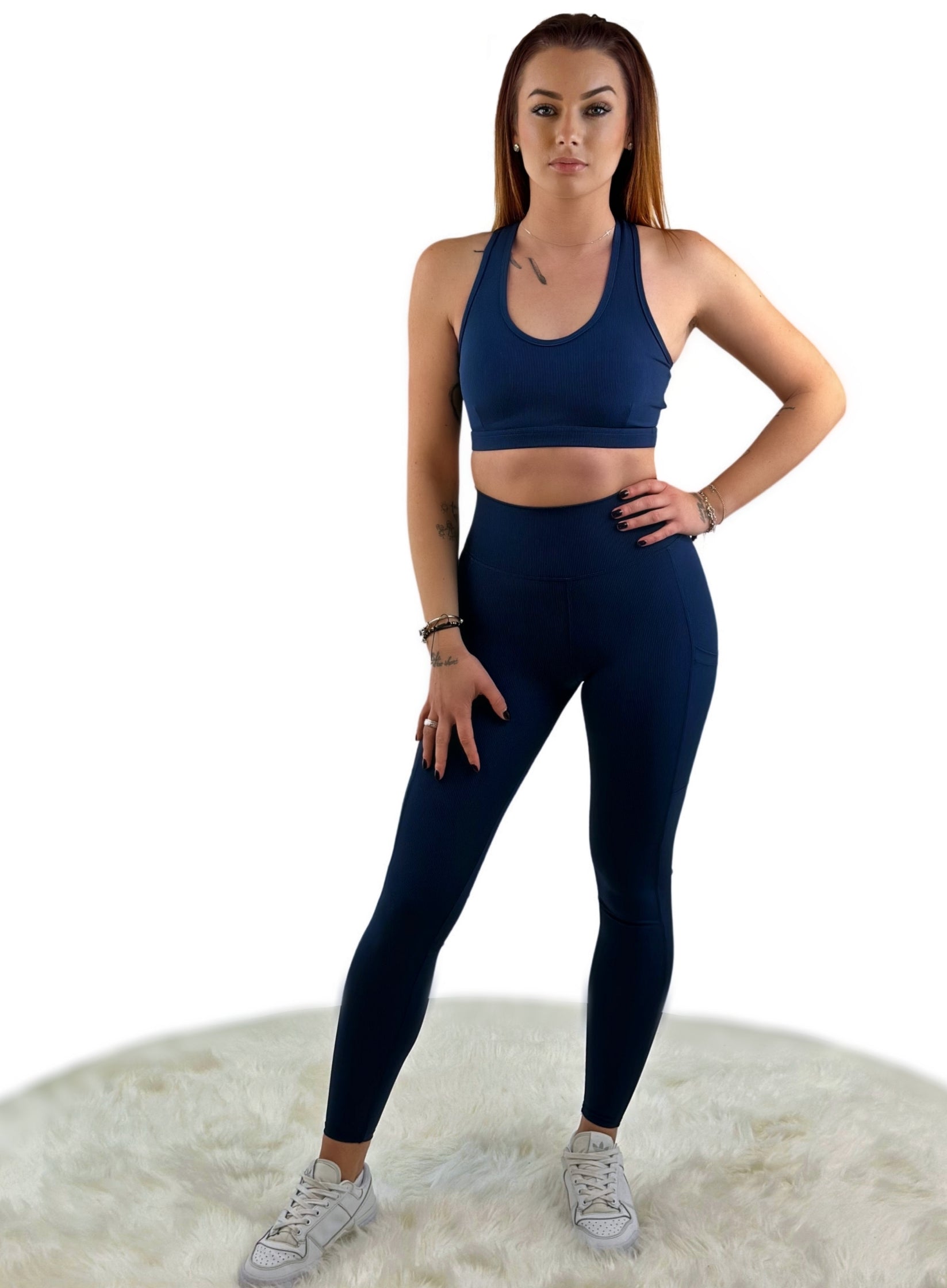 Shalina 3D Striped Sport Top – Sapphire Blue | Seamless Ribbed Activewear for Sculpting Support &amp; Luxe Performance