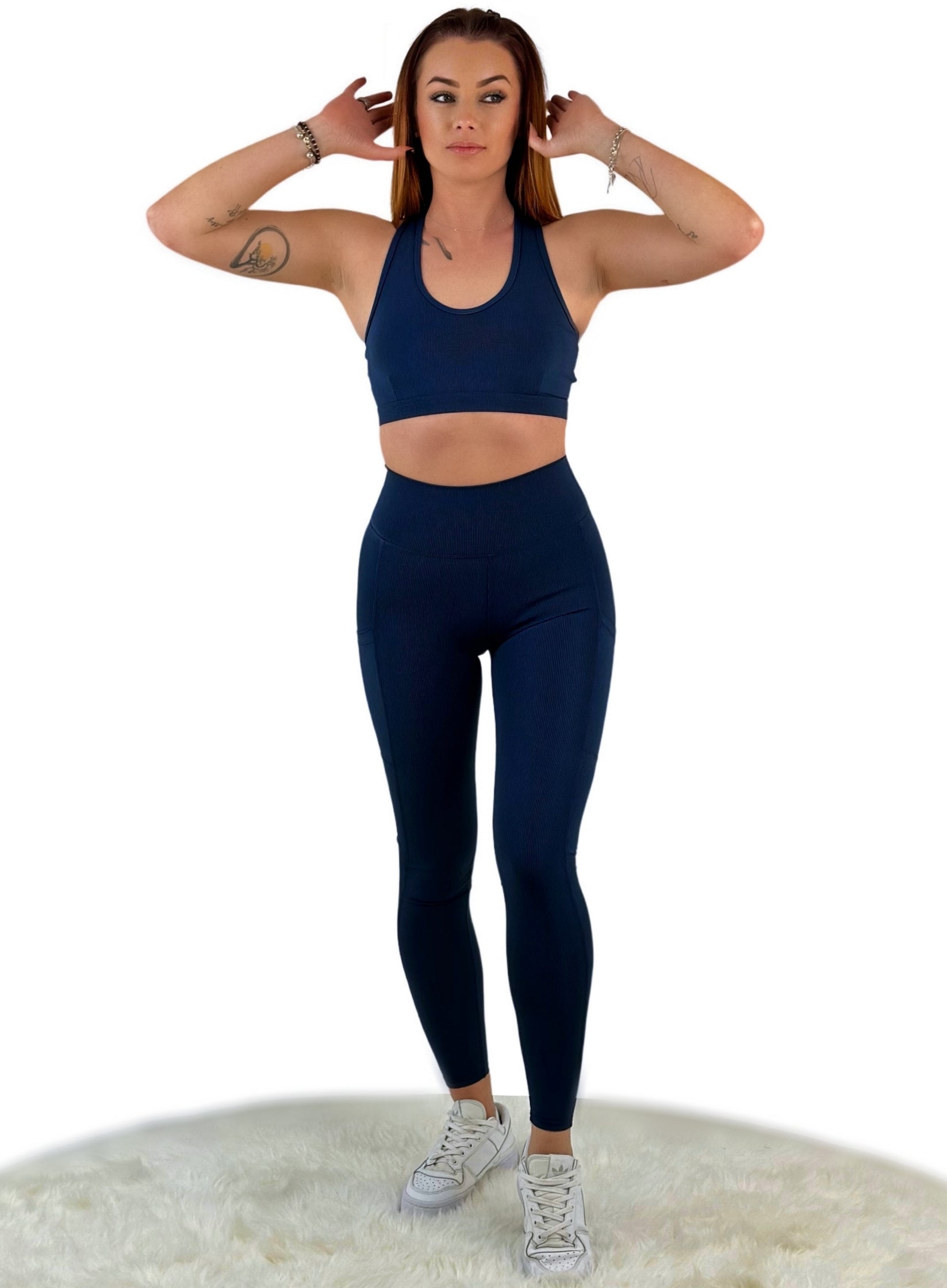 Shalina 3D Striped Sport Top – Sapphire Blue | Seamless Ribbed Activewear for Sculpting Support &amp; Luxe Performance