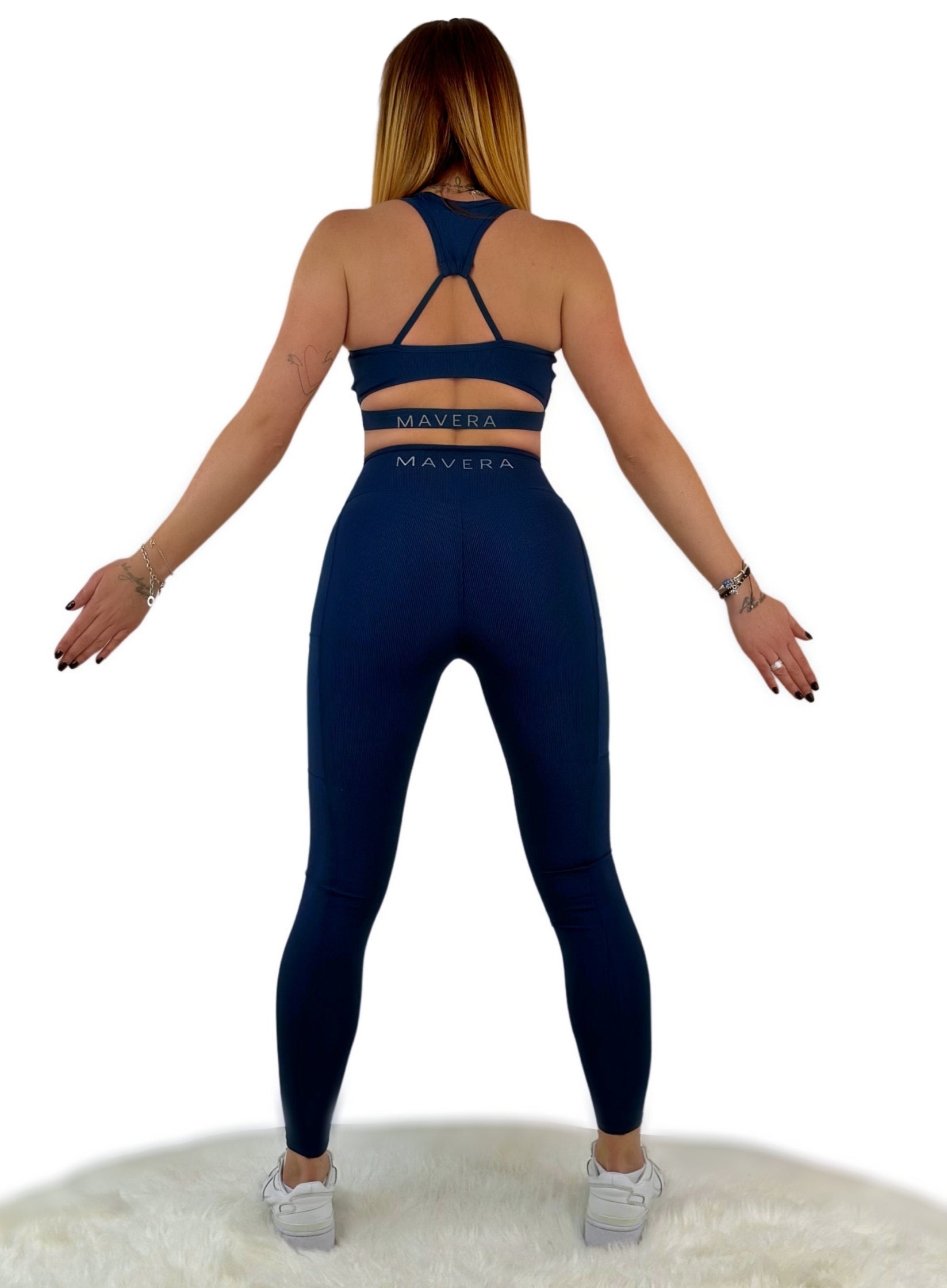 Shalina 3D Striped Sport Top – Sapphire Blue | Seamless Ribbed Activewear for Sculpting Support &amp; Luxe Performance