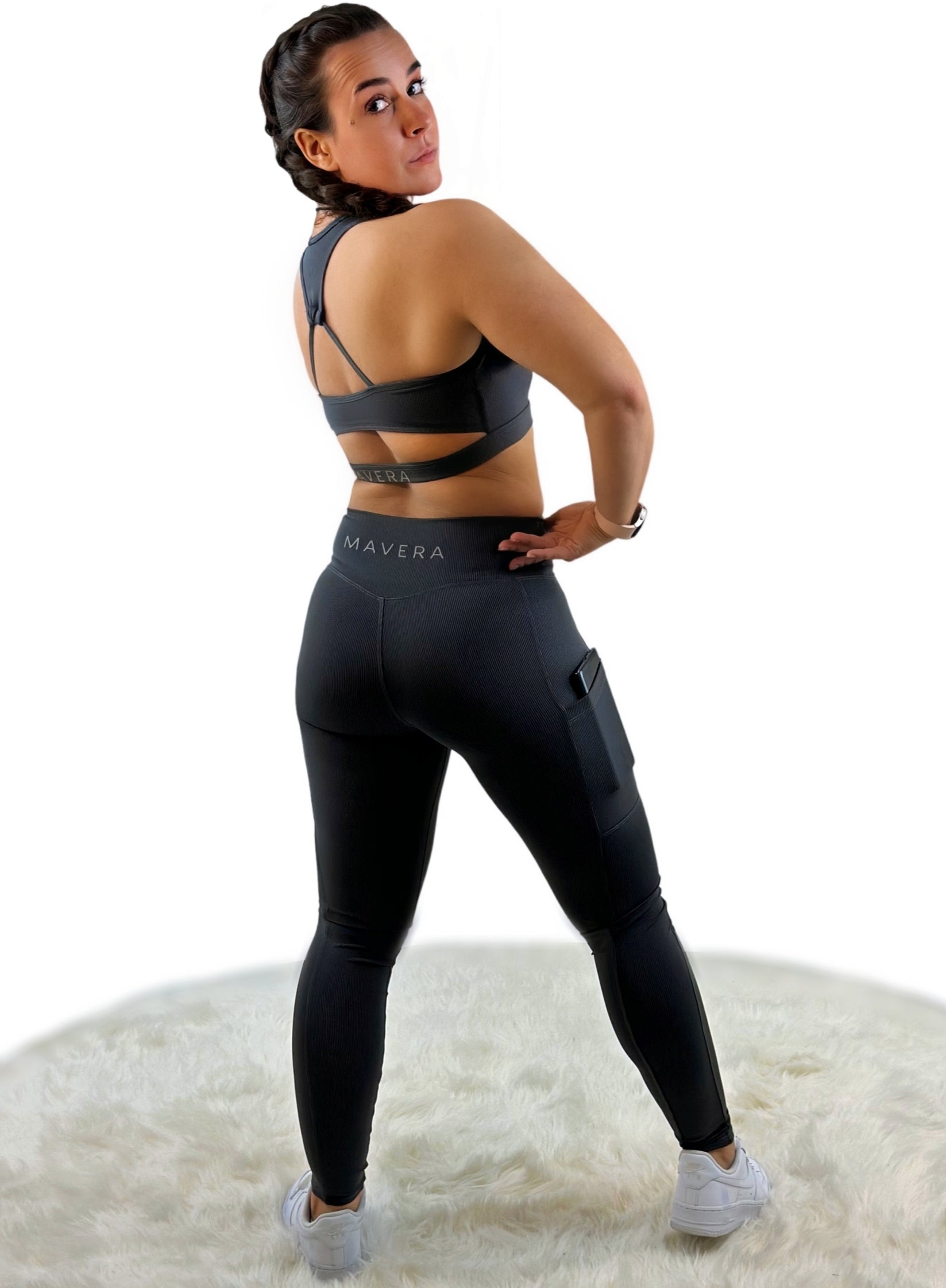 Shalina 3D Striped Sport Top – Carbon Gray | Sculpting Seamless Activewear for Movement, Power &amp; Minimalist Style