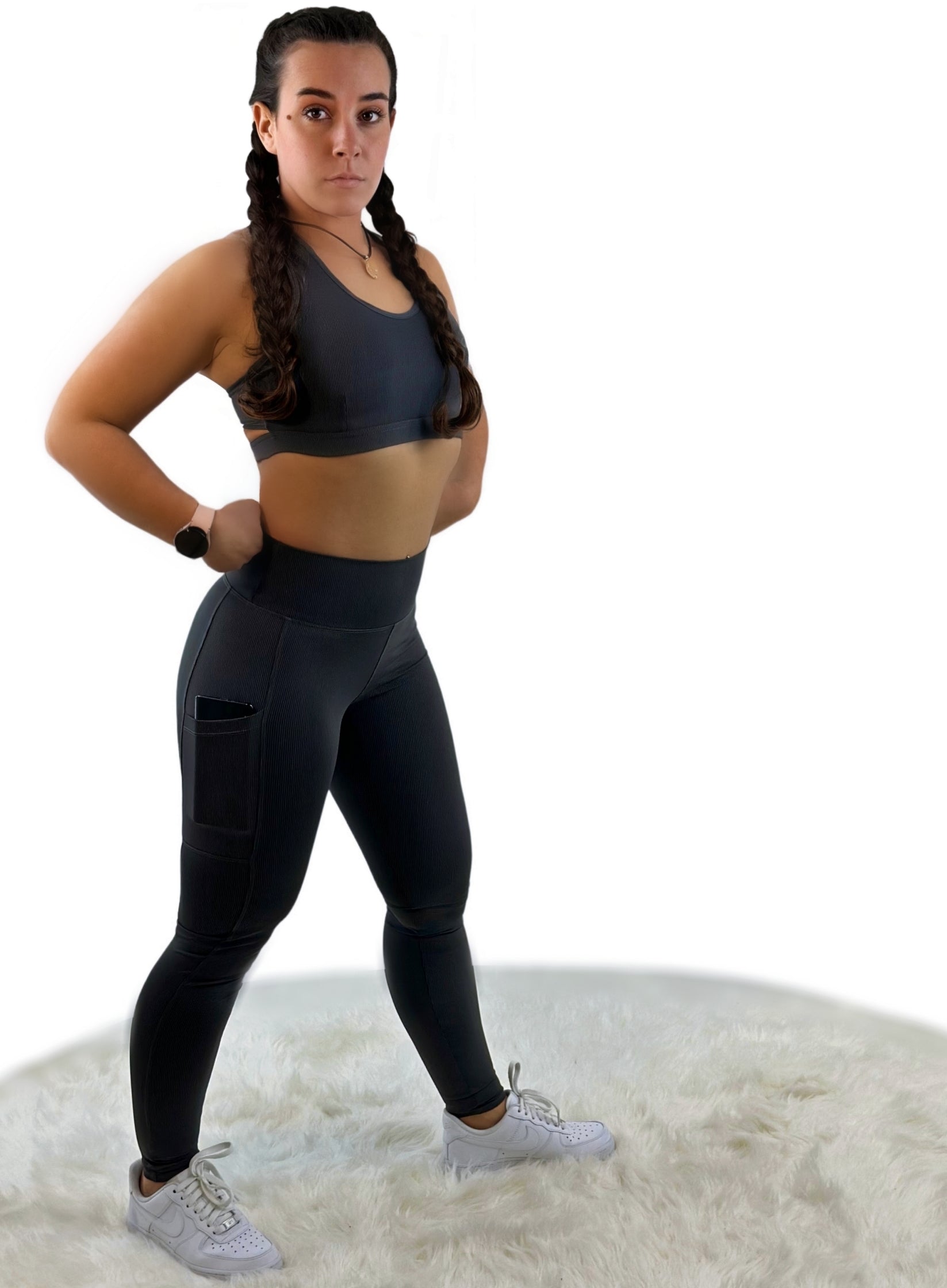 Shalina 3D Striped Sport Top – Carbon Gray | Sculpting Seamless Activewear for Movement, Power &amp; Minimalist Style