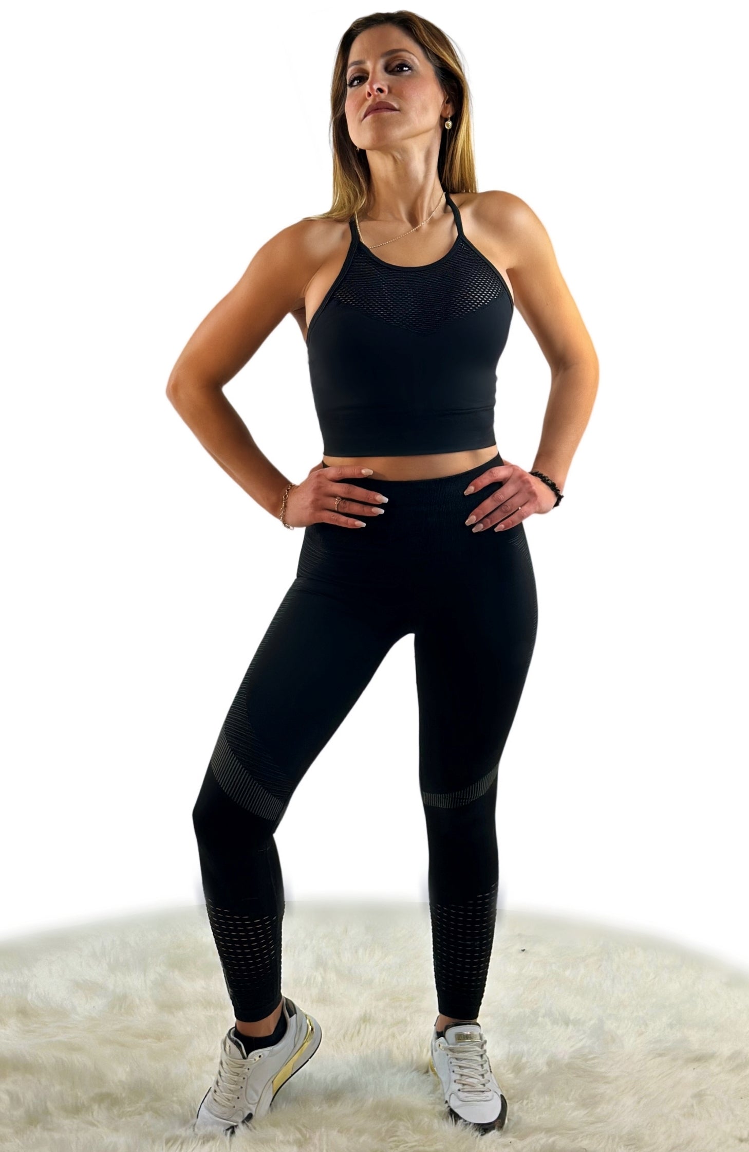 Sym Mesh Leggings – Black | Seamless, breathable performance leggings with mesh detail for sculpted comfort and modern style