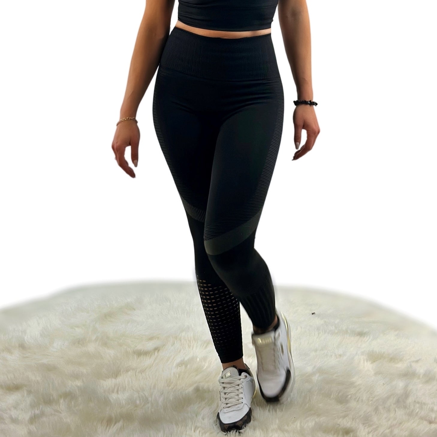 Sym Mesh Leggings – Black | Seamless, breathable performance leggings with mesh detail for sculpted comfort and modern style