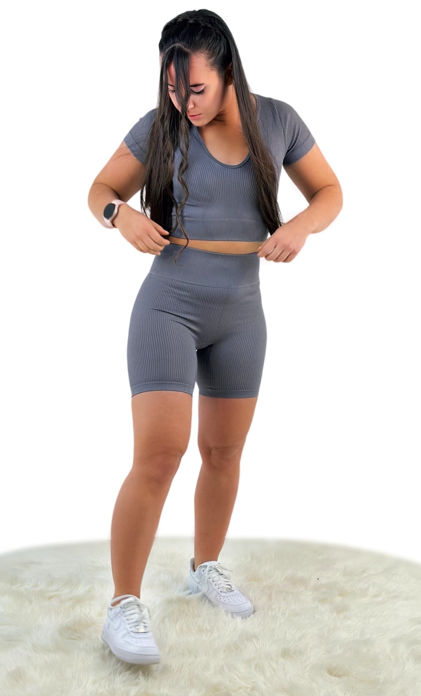 Stamina Ribbed Short – Gray | Seamless, sculpting activewear for sustainable performance