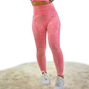 Nova Washed Out Premium Legging – Watermelon Red | Seamless, high-waisted leggings with washed finish and bold performance