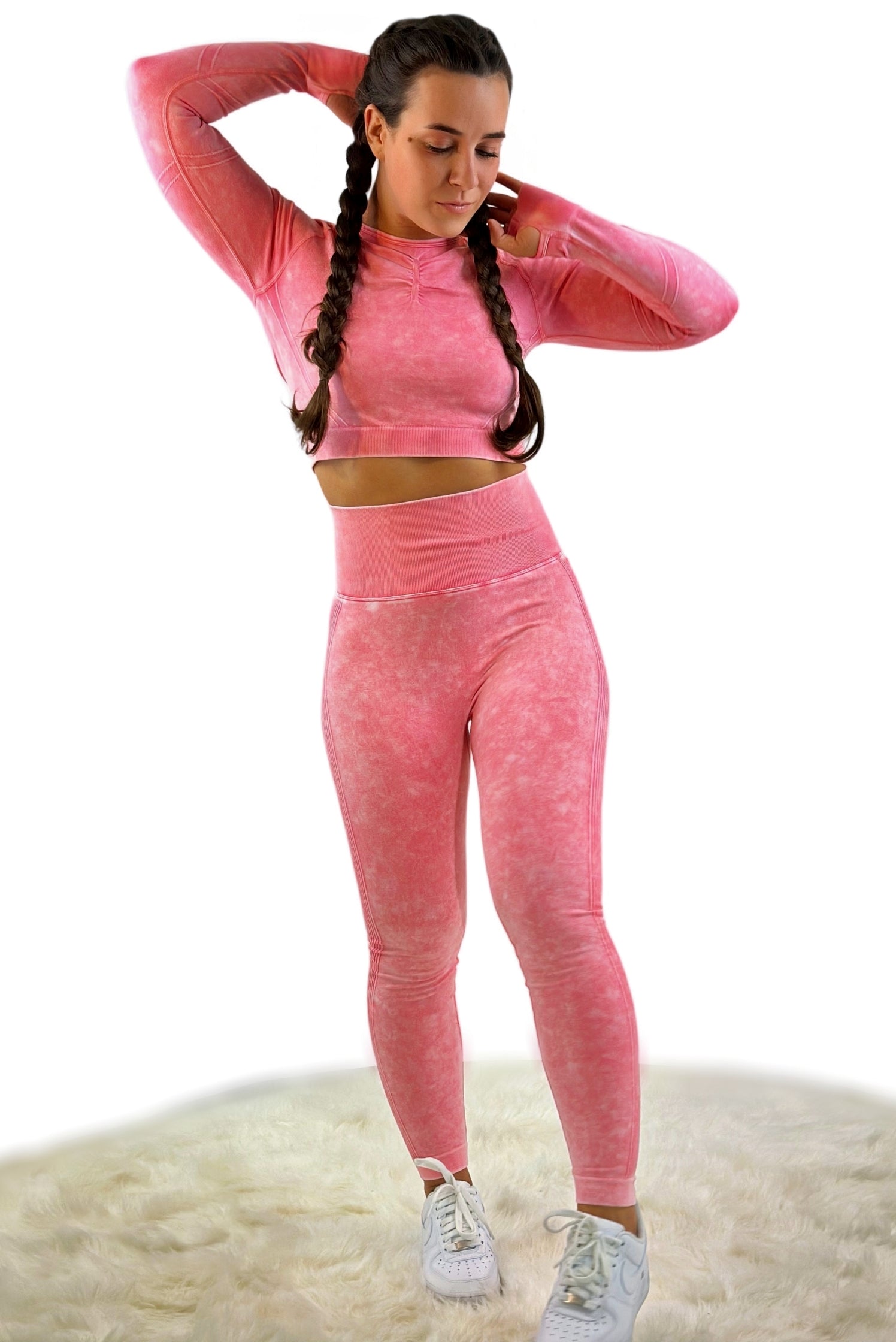 Nova Washed Out Premium Legging – Watermelon Red | Seamless, high-waisted leggings with washed finish and bold performance