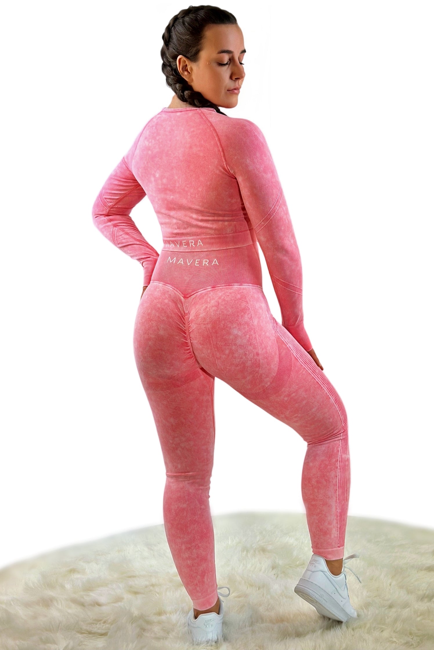 Nova Washed Out Premium Legging – Watermelon Red | Seamless, high-waisted leggings with washed finish and bold performance