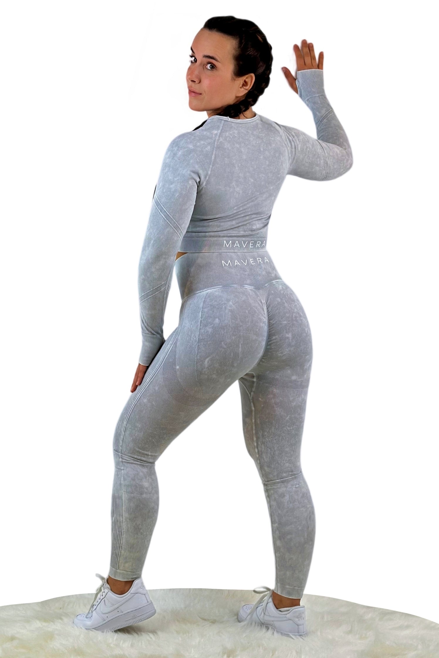 Nova Washed Out Premium Activewear Top – Light Gray | Sculpting with Vintage Wash &amp; Elevated Comfort