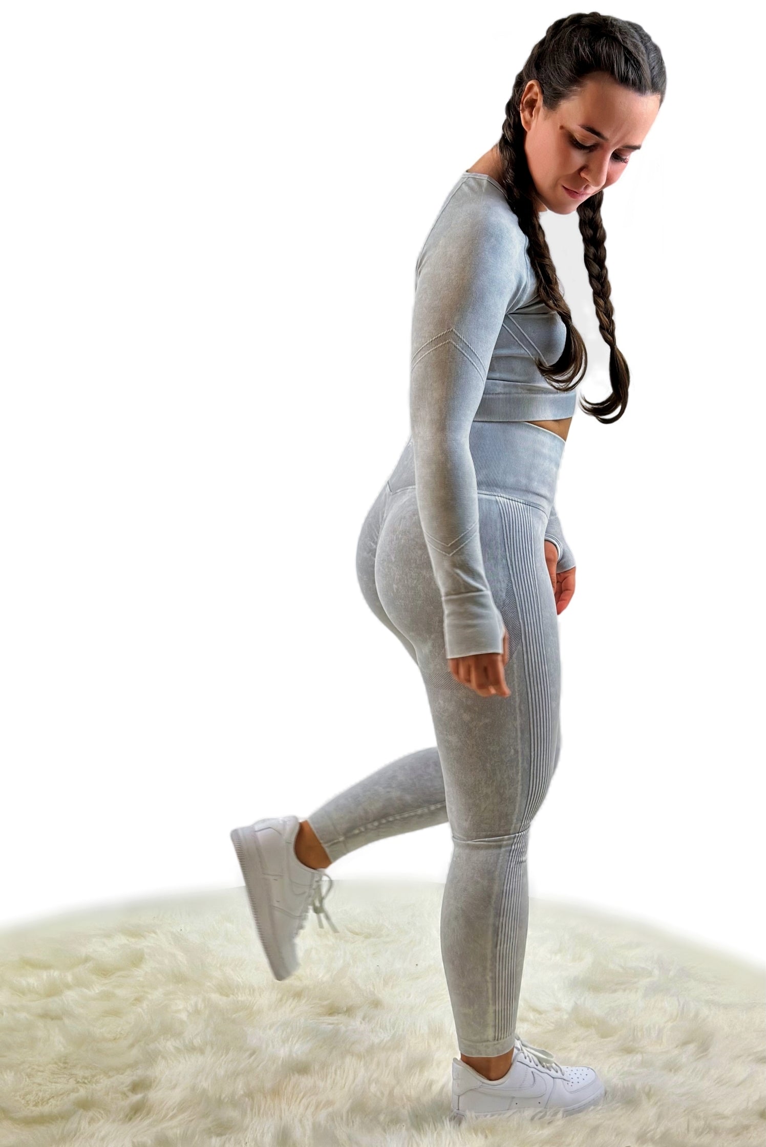 Nova Washed Out Premium Legging – Light Gray | Seamless, sculpting leggings with vintage wash and luxury performance