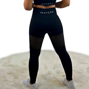 Fanatics Mesh Sport Leggings – Classic Black | Seamless, sculpting leggings with breathable mesh for bold, high-performance style