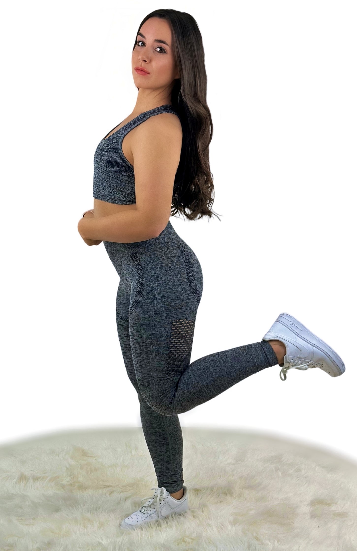 Fanatics Mesh Sport Leggings – Dark Gray | Sculpting, breathable activewear with mesh panels for performance and style