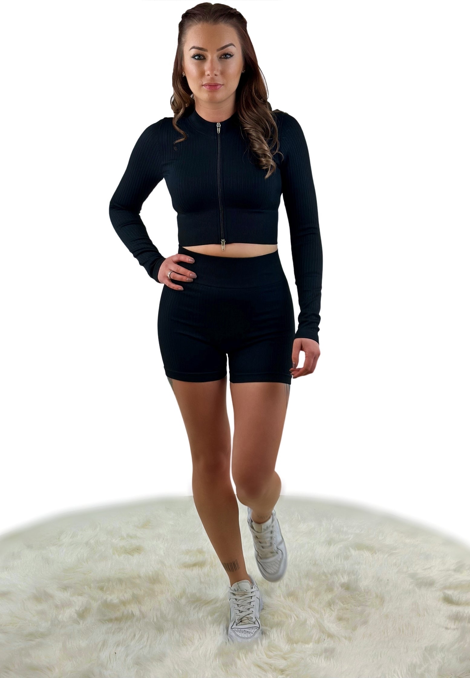 Tribute One Ribbed Short – Black | Seamless, sculpting biker shorts for fitness, yoga and athleisure