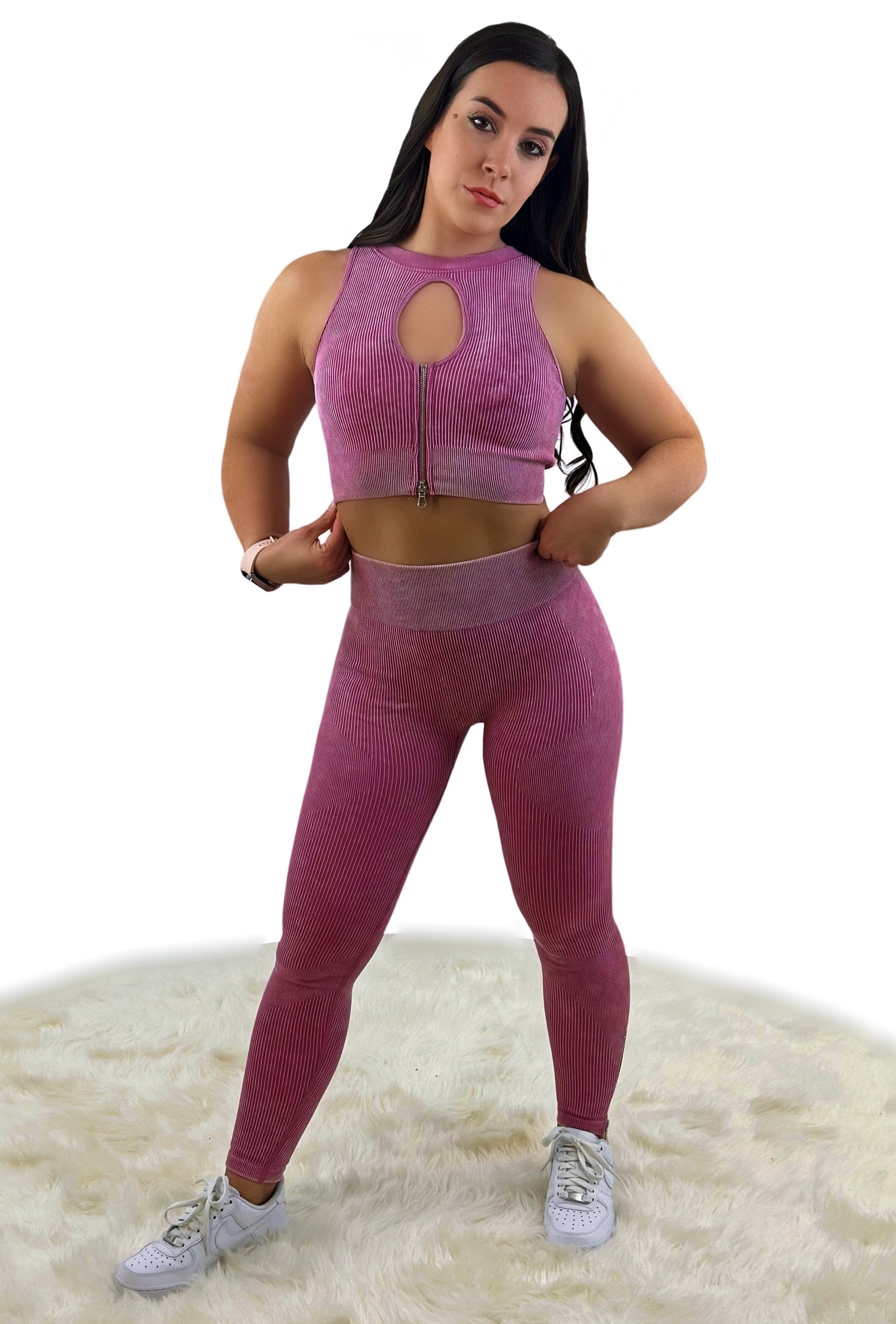 Eminence Legging - Wine Red - Luxuriöse, gerippte Struktur