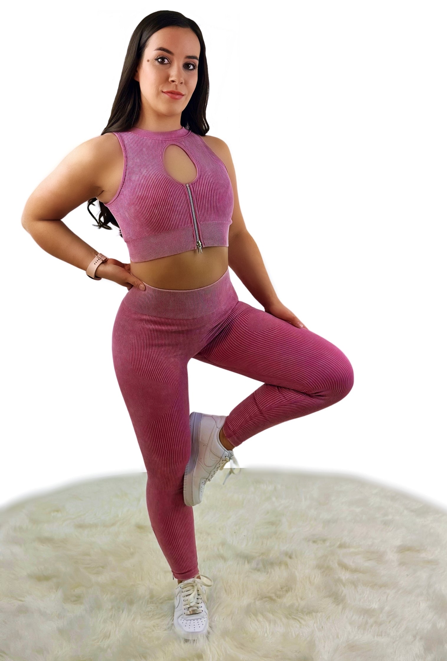 Eminence Legging - Wine Red - Luxuriöse, gerippte Struktur